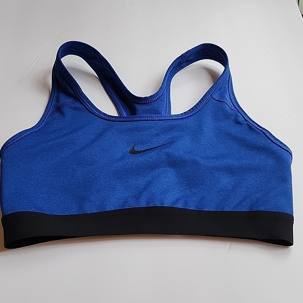 Nike Women's Dri-Fit Sports Bra Navy Blue Black Swish Size Small
